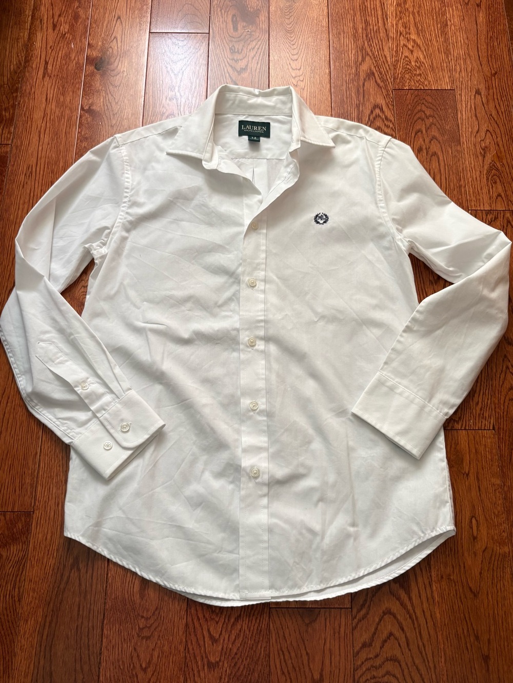 Ralph Lauren White Button-Down Dress Shirt with Subtle Embroidered Logo